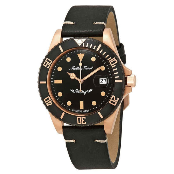 Mathey-Tissot Mathy Vintage Bronze Automatic Leather Strap Black Dial H901BZN Men's Watch