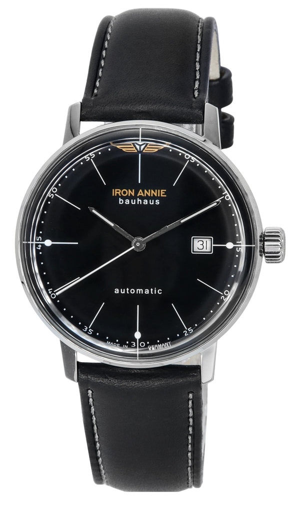 Iron Annie Bauhaus Leather Strap Black Dial Automatic 50502 Men's Watch