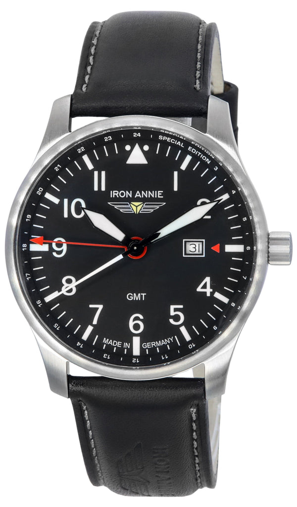 Iron Annie F13 Tempelhof Special Edition GMT Leather Strap Black Dial Quartz 56442 Men's Watch