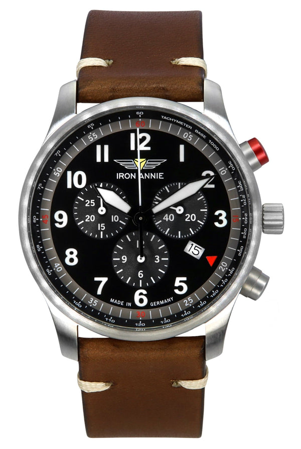 Iron Annie F13 Tempelhof Chronograph Brown Leather Strap Black Dial Quartz 56882 Men's Watch