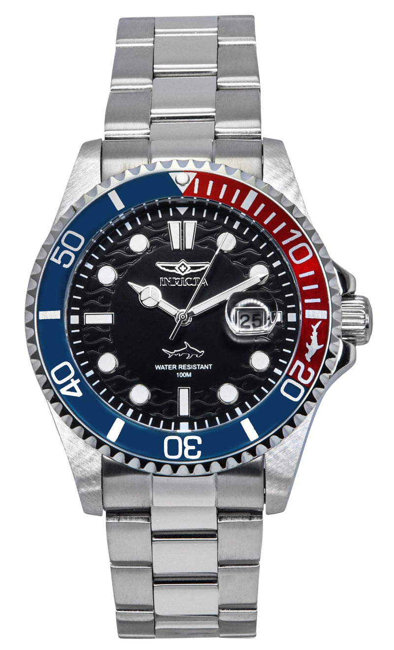 Invicta Pro Diver Stainless Steel Black Dial Pepsi Bezel Quartz 44708 100M Mens Watch