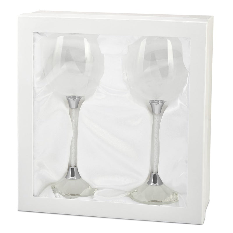 Luxury Giftware by Jere Set of 2 Wine Glasses with Micro Crystal-filled Stems
