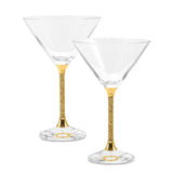 Luxury Giftware by Jere Set of 2 Martini Glasses with 24k Gold Flake Filled Stems with Gift Bag