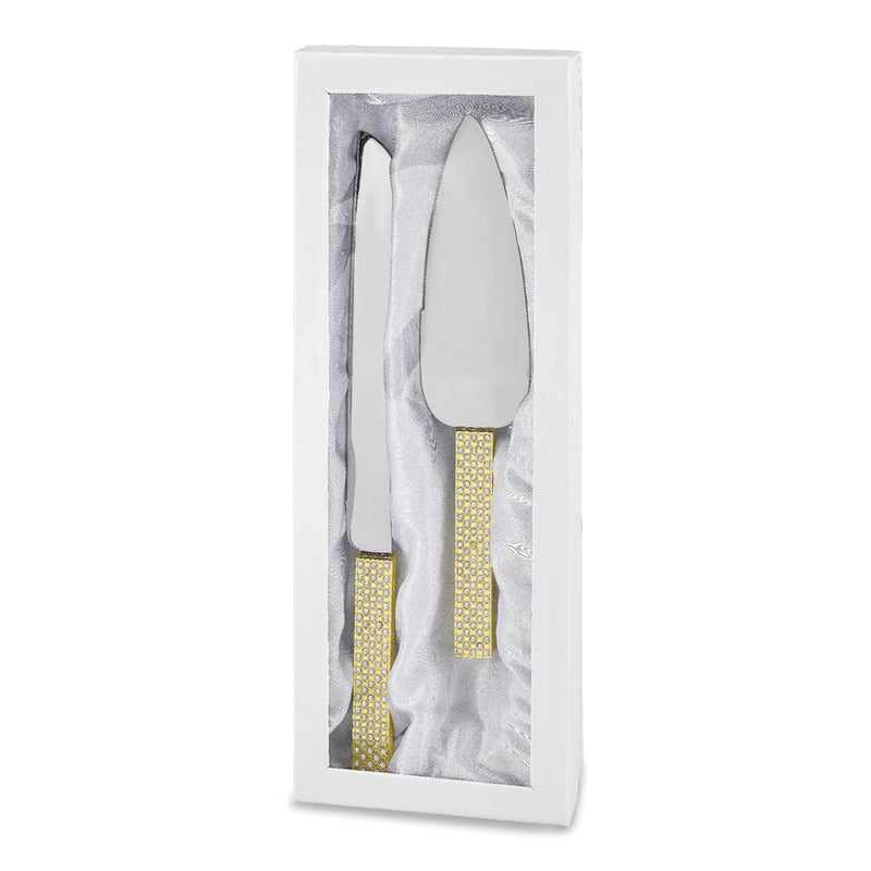 Luxury Giftware by Jere Brass-plated Crystal Embellished Stainless Steel Blades Cake Knife and Server Set