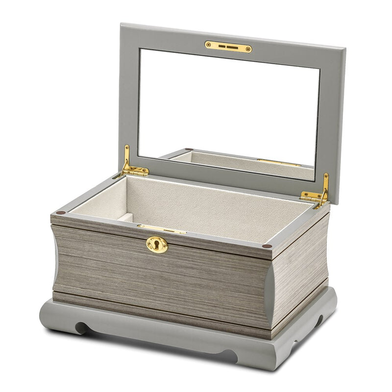 Luxury Giftware by Jere Grey Veneer and Painted Finish Locking Wooden Jewelry Box