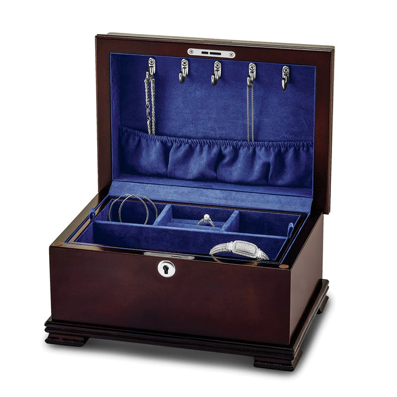 Luxury Giftware by Jere Matte Cherry Finish Bubinga Veneer w/Tray Locking Wooden Jewelry Chest