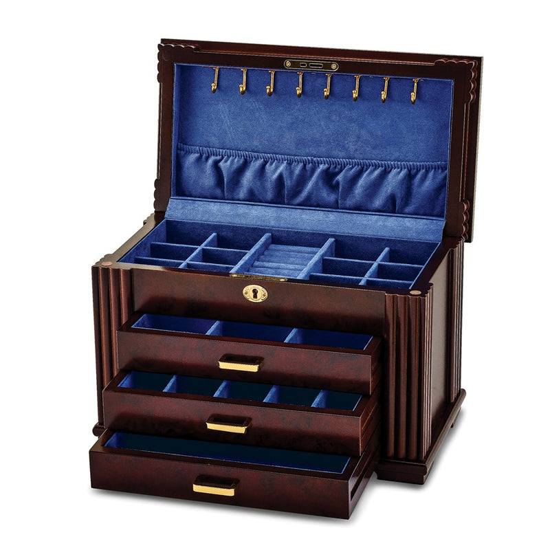 Luxury Giftware by Jere Matte Rosewood Burl Veneer 3-drawer Locking Wooden Jewelry Box