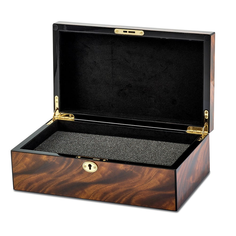 Luxury Giftware by Jere Tiger Wood Veneer High Gloss Finish Multi Use Locking Collector Box