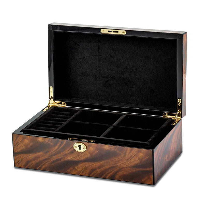 Luxury Giftware by Jere Tiger Wood Veneer High Gloss Finish Multi Use Locking Collector Box