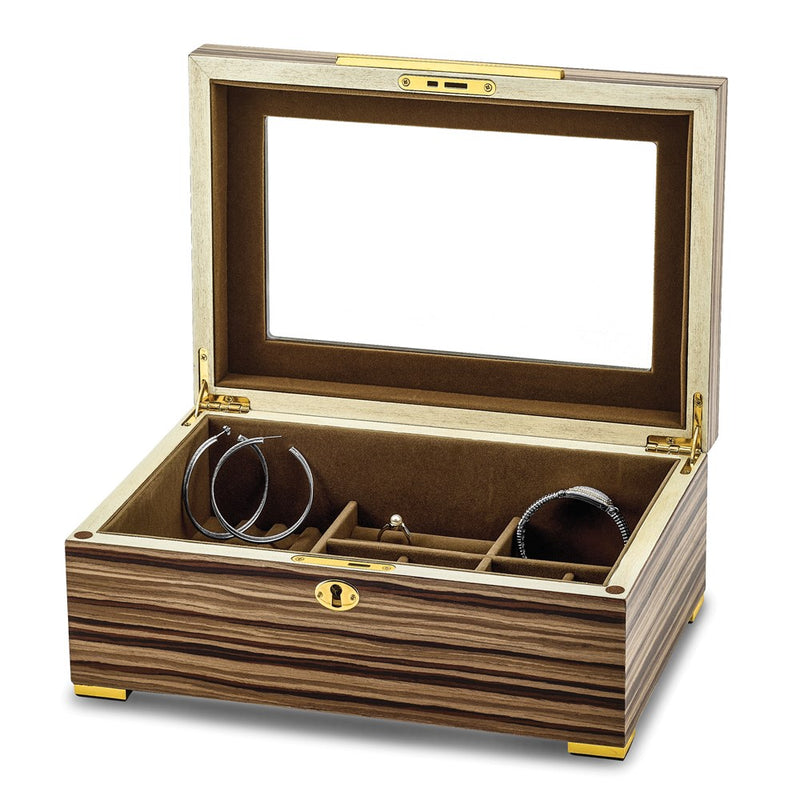 Luxury Giftware by Jere Matte Finish South American Vine Veneer Beveled Glass Lid Locking Wooden 10-Watch and Jewelry Box