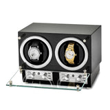 Luxury Giftware by Jere High Gloss Carbon Fiber Finish Glass Door Dual Watch Winder (AC Powered)