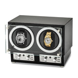 Luxury Giftware by Jere High Gloss Carbon Fiber Finish Glass Door Dual Watch Winder (AC Powered)