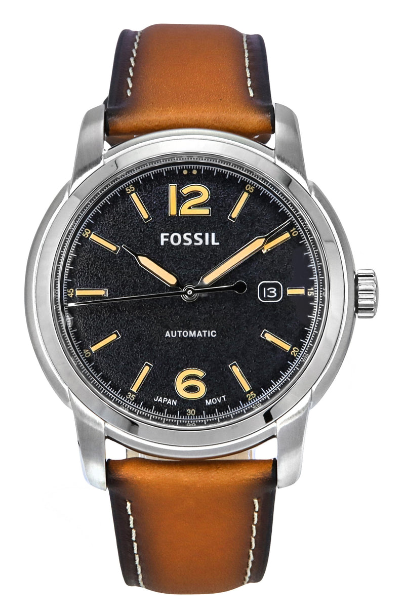 Fossil Heritage Luggage Leather Strap Black Dial Automatic ME3233 Men's Watch