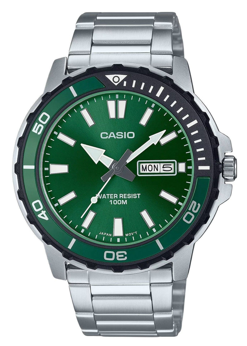 Casio Standard Analog Stainless Steel Green Dial Quartz MTD-125D-3AV 100M Men's Watch