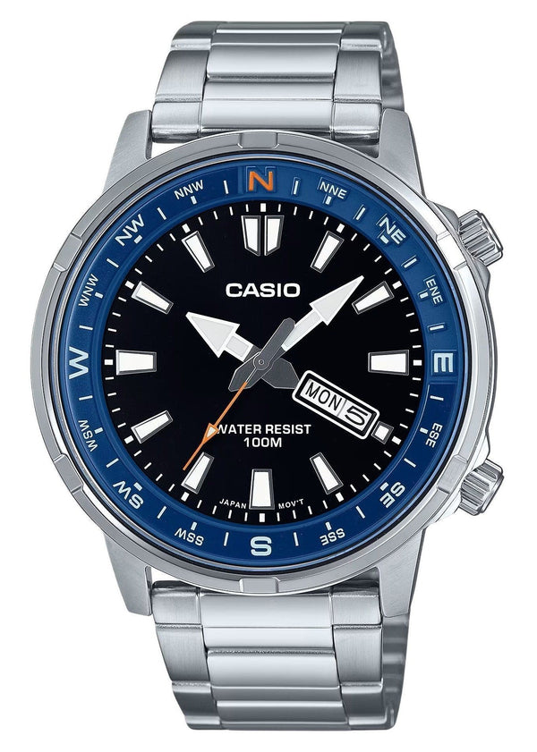 Casio Standard Analog Stainless Steel Black Dial Quartz MTD-130D-1A2V 100M Men's Watch