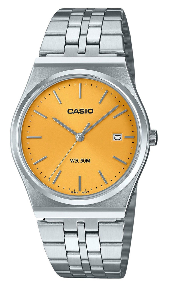 Casio Standard Analog Stainless Steel Yellow Dial Quartz MTP-B145D-9AV Unisex Watch