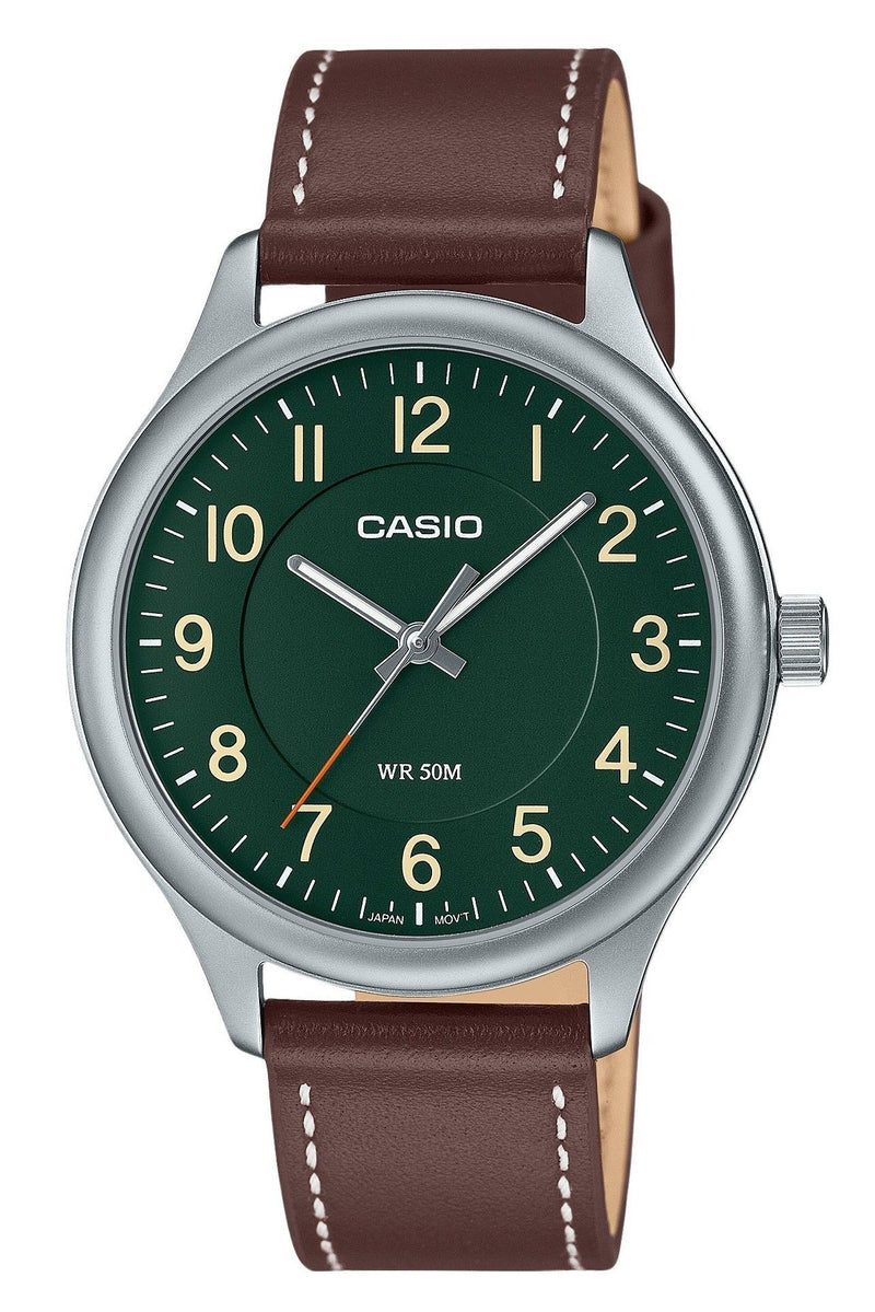 Casio Standard Analog Leather Strap Green Dial Quartz MTP-B160L-3B Men's Watch