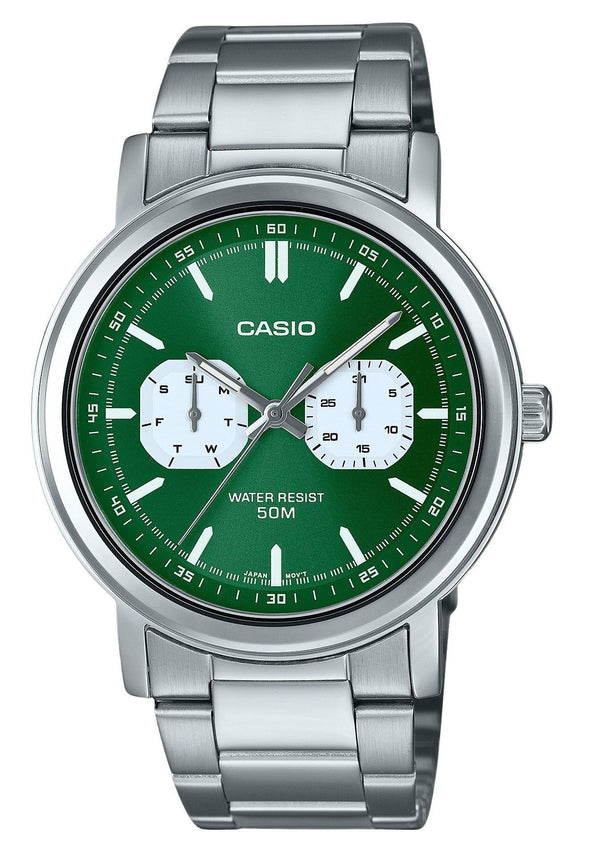 Casio Standard Analog Stainless Steel Green Dial Quartz MTP-E335D-3EV Men's Watch