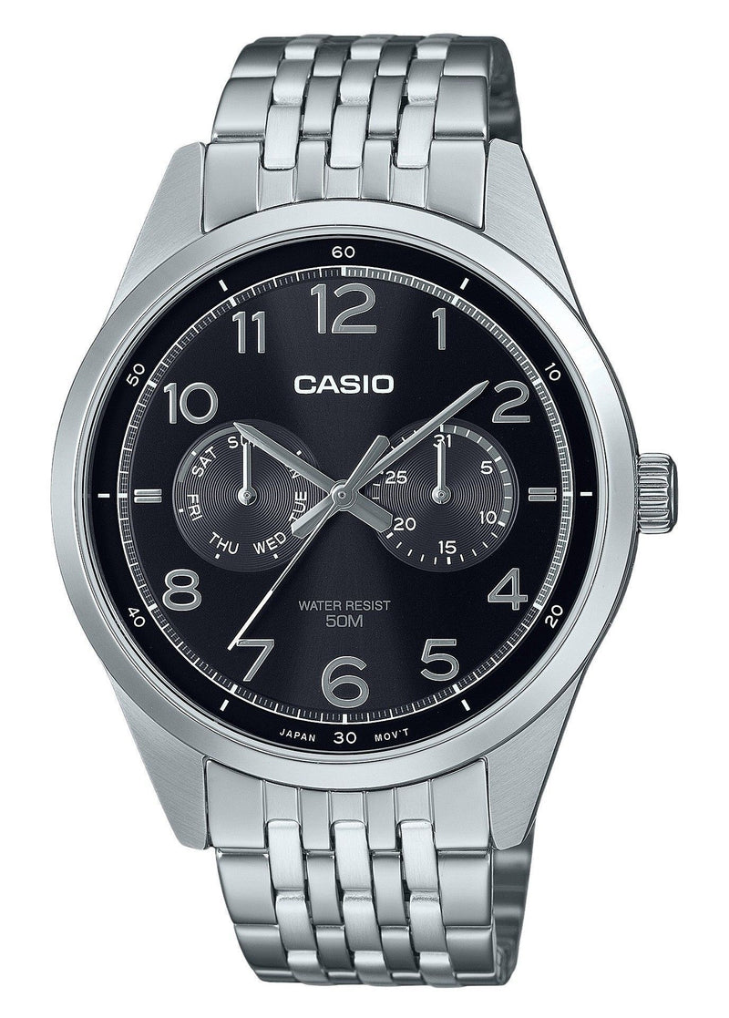 Casio Standard Analog Stainless Steel Black Dial Quartz MTP-E340D-1AV Men's Watch