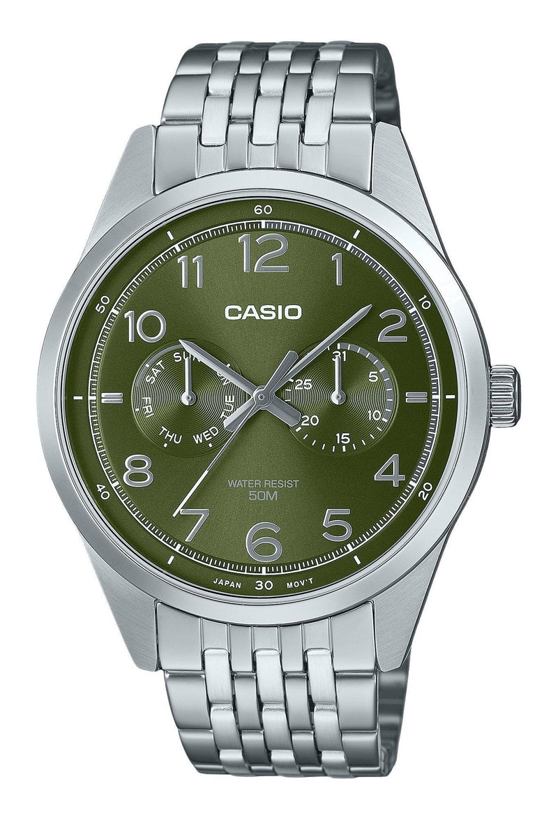 Casio Standard Analog Stainless Steel Green Dial Quartz MTP-E340D-3AV Men's Watch