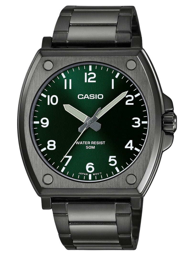 Casio Standard Analog Black Ion Plated Stainless Steel Green Dial Quartz MTP-E730B-3AV Men's Watch