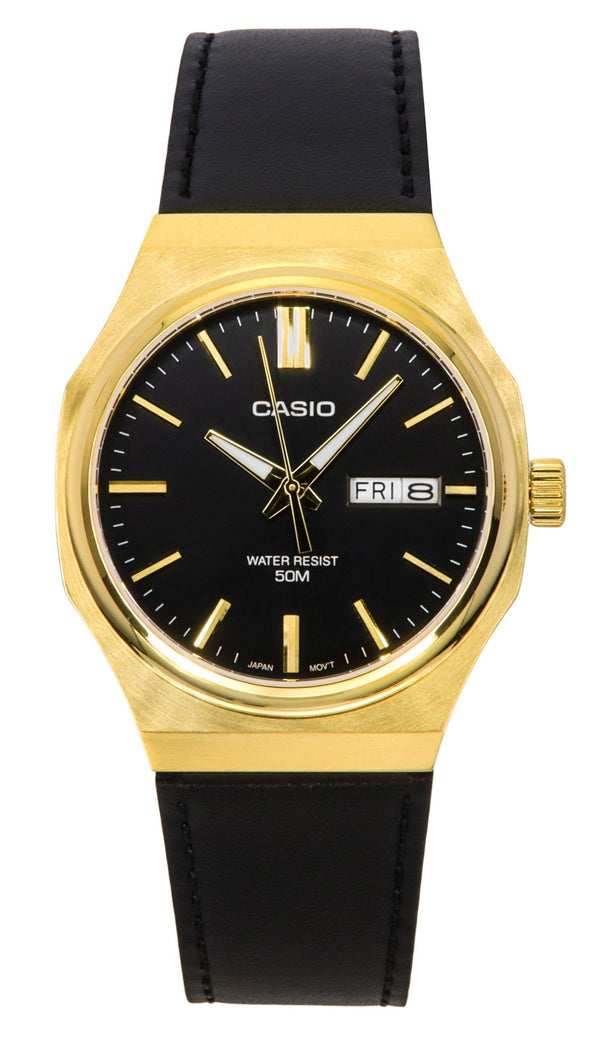 Casio Standard Analog Leather Strap Black Dial Quartz MTP-E735GL-1AV Mens Watch