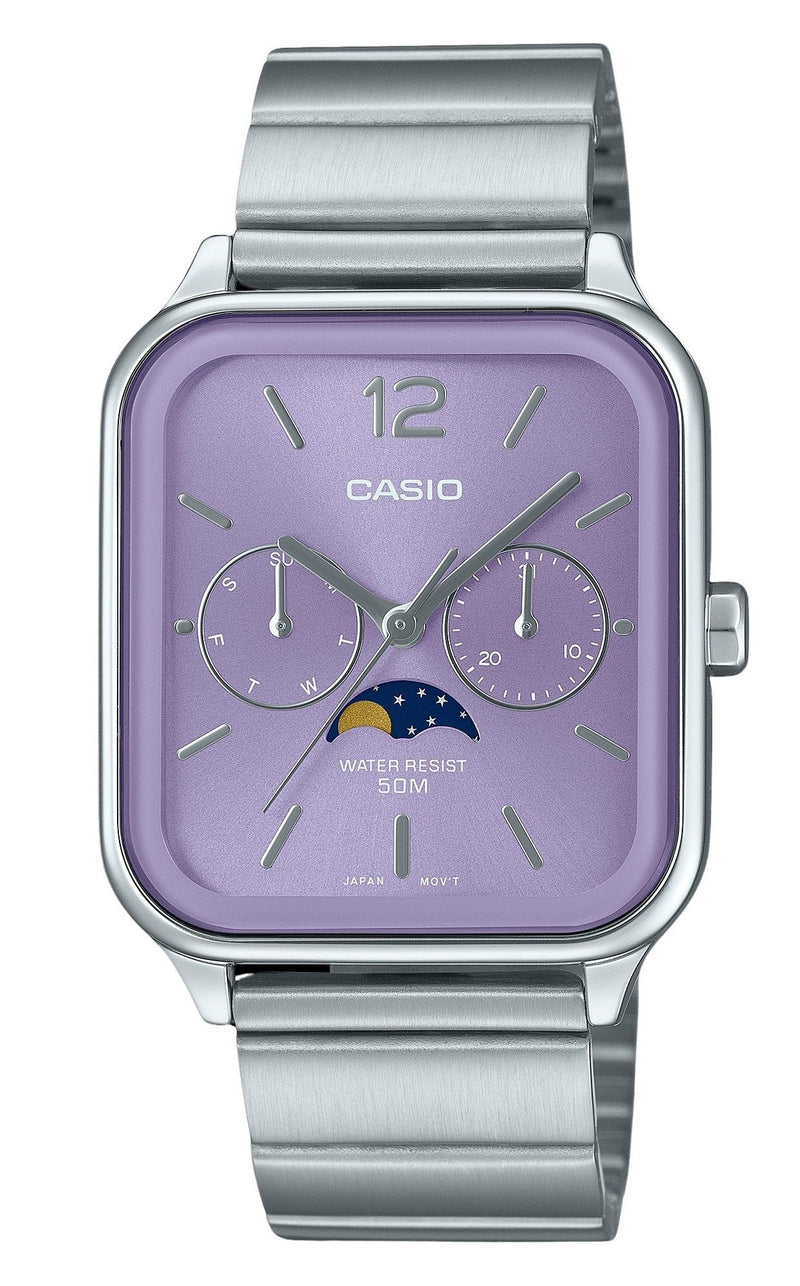 Casio Standard Analog Moon Phase Stainless Steel Purple Dial Quartz MTP-M305D-6AV Men's Watch