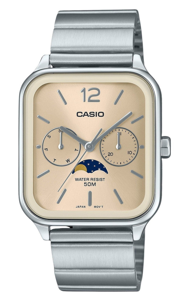 Casio Standard Analog Moon Phase Stainless Steel Champagne Dial Quartz MTP-M305D-9AV Men's Watch