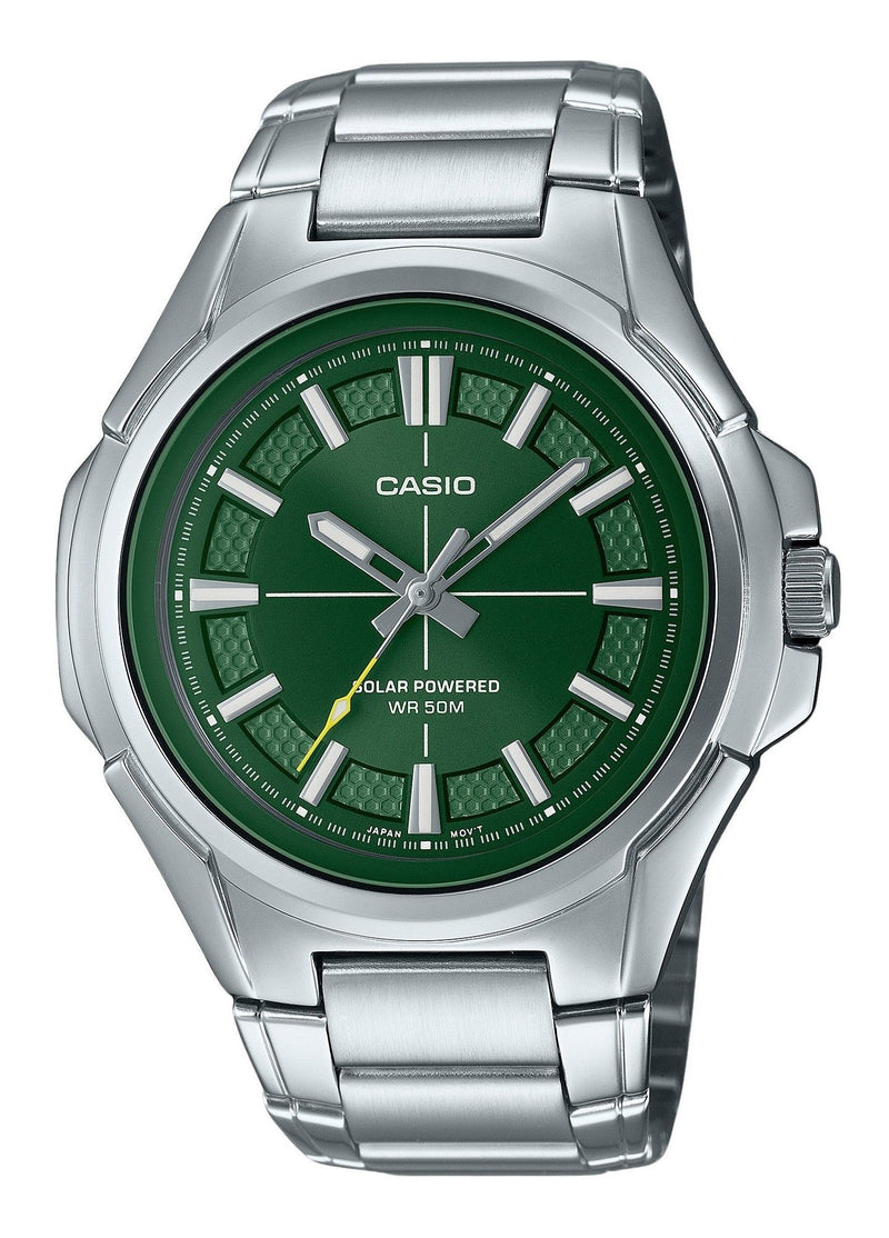 Casio Standard Analog Stainless Steel Green Dial Solar MTP-RS100D-3AV Men's Watch