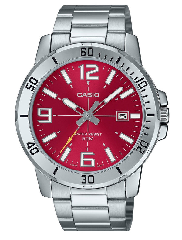 Casio Standard Analog Stainless Steel Red Dial Quartz MTP-VD01D-4BV Men's Watch