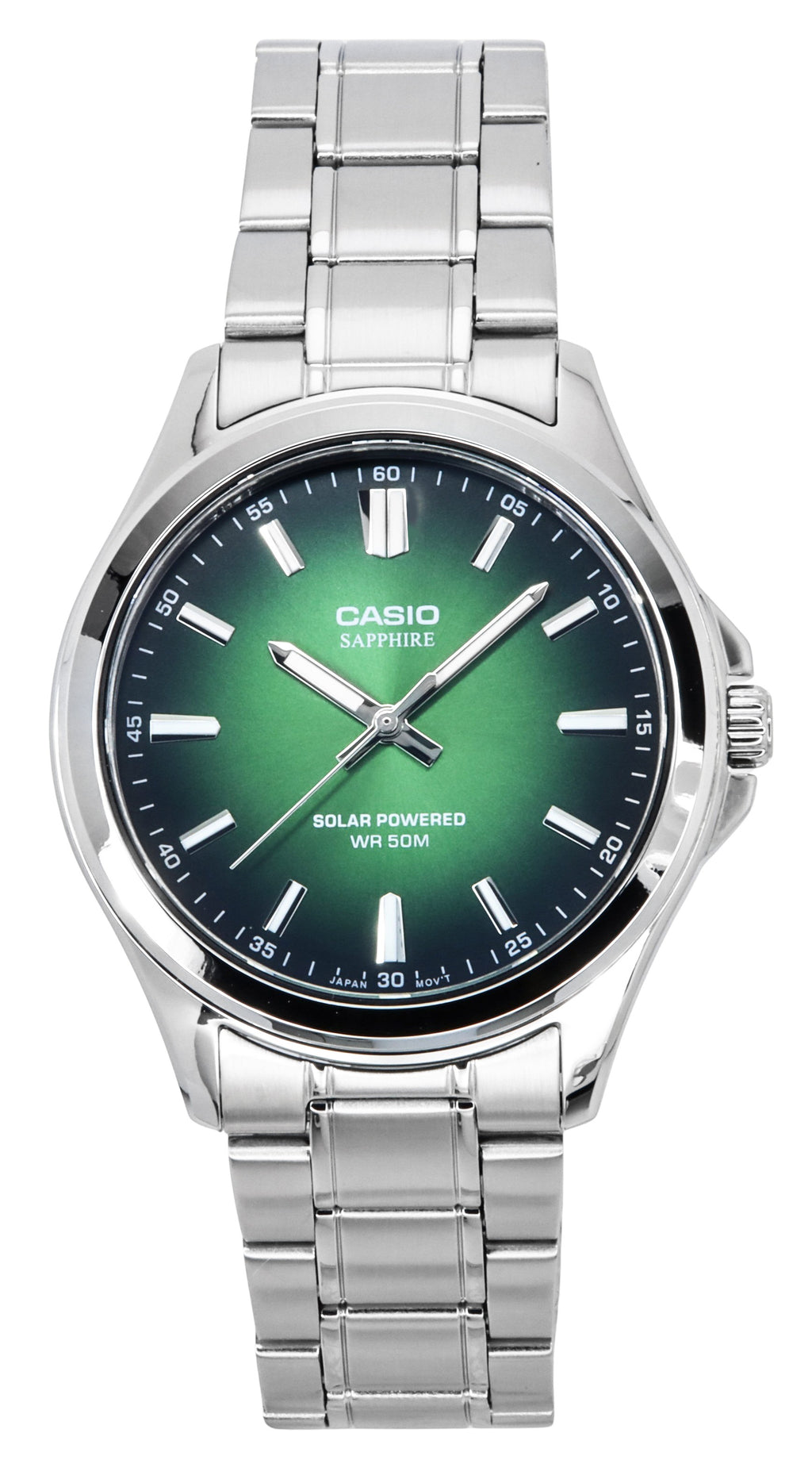 Casio Standard Analog Stainless Steel Green Dial Solar MTS-RS100D