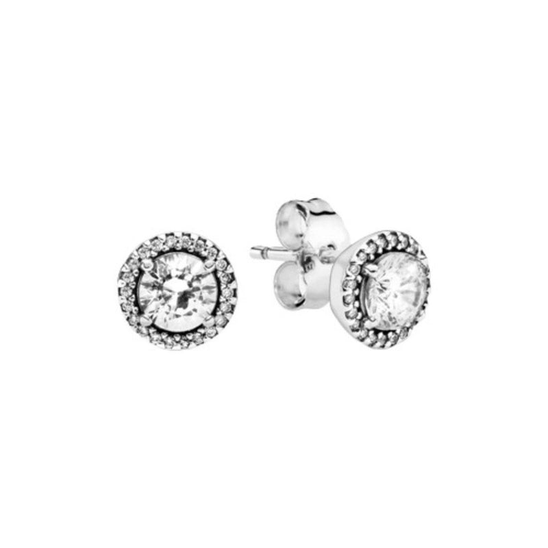 Pandora Timeless Silver Stud Earrings With Clear Cubic Zirconia 296272CZ For Women