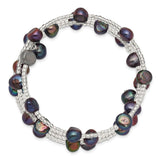 7-8mm Black Baroque Freshwater Cultured Pearl and Glass Beaded Wrap Bracelet
