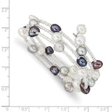 7-8mm Black, Grey and White Baroque Freshwater Cultured Pearl and Glass Beaded 3-row Warp Bracelet