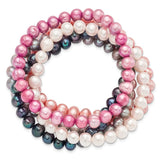 6-7mm White, Grey, Black, Pink and Purple Semi-Round Freshwater Cultured Pearl 5-piece Stretch Bracelet Set