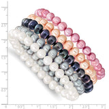 6-7mm White, Grey, Black, Pink and Purple Semi-Round Freshwater Cultured Pearl 5-piece Stretch Bracelet Set