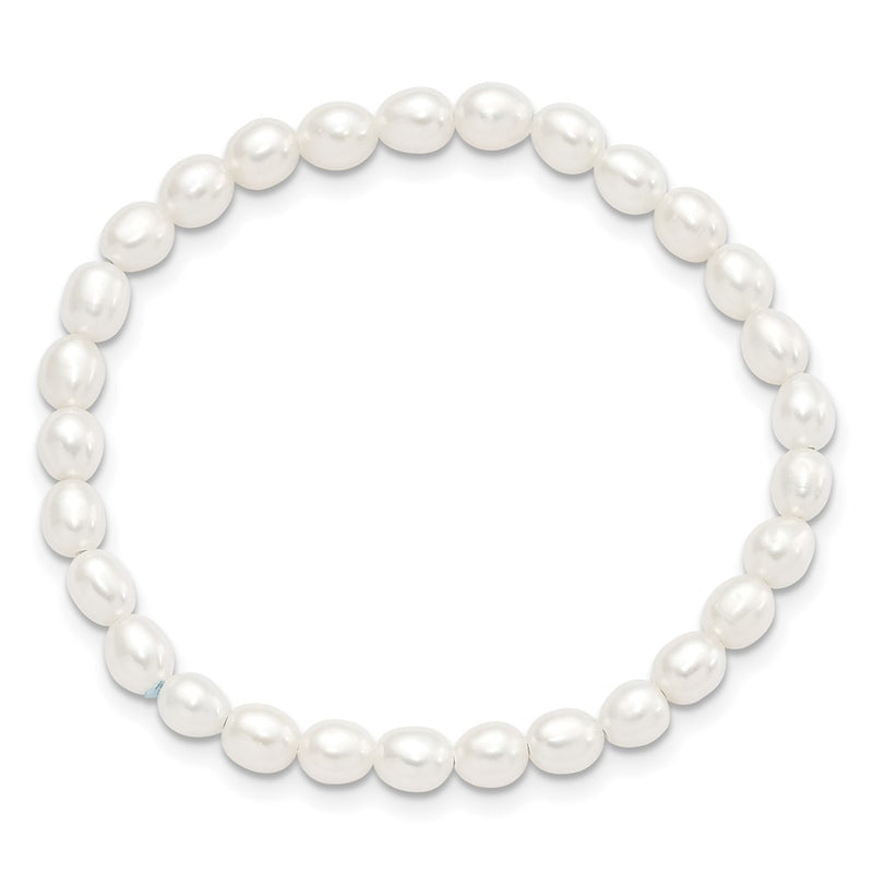 Childrens 4-5mm White Rice Freshwater Cultured Pearl 40mm Stretch Bracelet