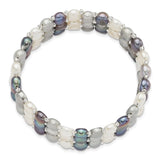 6-7mm Button Black, Grey and White Freshwater Cultured Pearl and Glass Beaded 3-row Stretch Bracelet