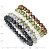 6-7mm Green, Grey, White, Black and Brown Semi-Round Freshwater Cultured Pearl 5-piece Stretch Bracelet Set