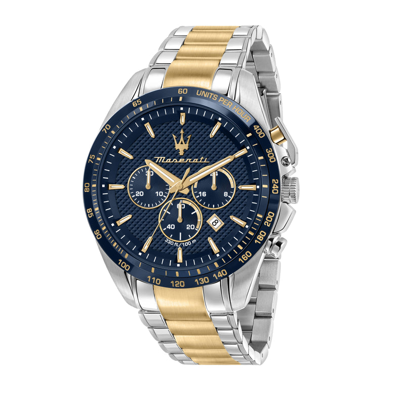 Maserati Traguardo Limited Edition Chronograph Two Tone Stainless Steel Blue Dial Quartz R8873612046 100M Men's Watch