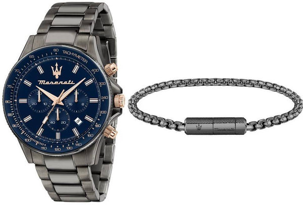 Maserati Sfida Chronograph Stainless Steel Blue Dial Quartz R8873640020 100M Men's Watch Gift Set