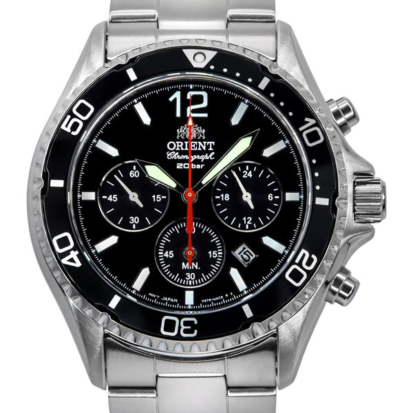 Orient Chronograph Stainless Steel Black Dial Solar Diver's RA