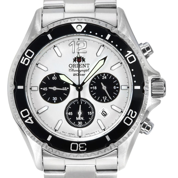ORIENT ポフーティ Orient Sports Panda Chronograph Stainless Steel White Dial Solar