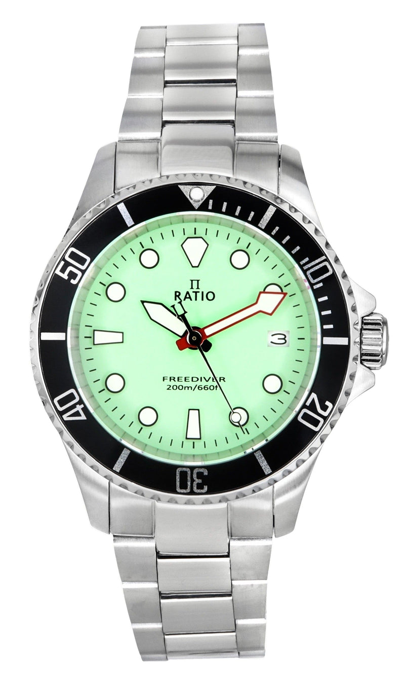 Ratio FreeDiver Sapphire Stainless Steel Green Dial Quartz RTF039 200M Men's Watch