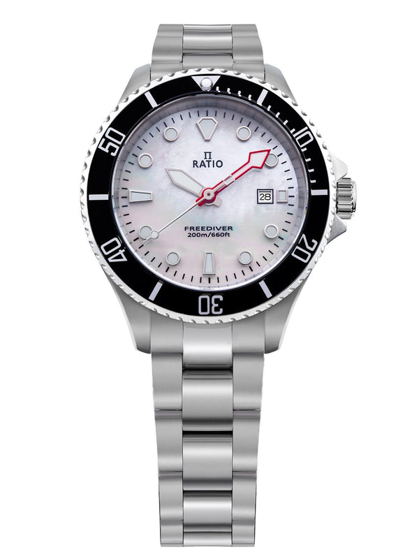 Ratio FreeDiver Sapphire Stainless Steel White Mother Of Pearl Dial Quartz RTFL811 200M Women's Watch