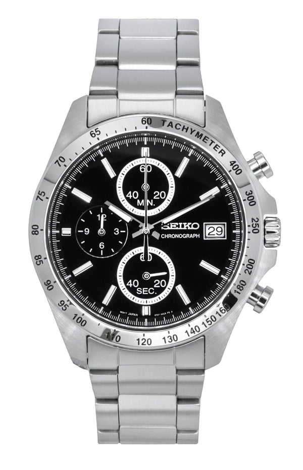 Seiko Spirit Chronograph Stainless Steel Black Dial Quartz SBTR005 100M Men's Watch