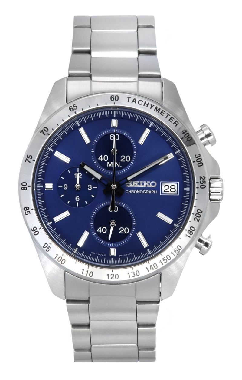 Seiko Spirit Chronograph Stainless Steel Blue Dial Quartz SBTR023 100M Men's Watch