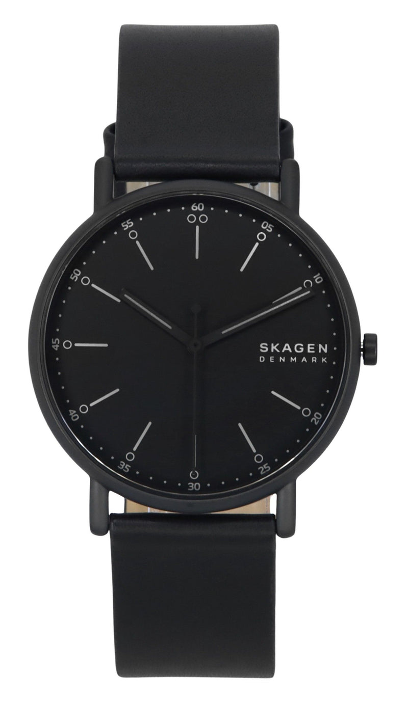 Skagen Signatur Leather Strap Black Dial Quartz SKW6902 Men's Watch