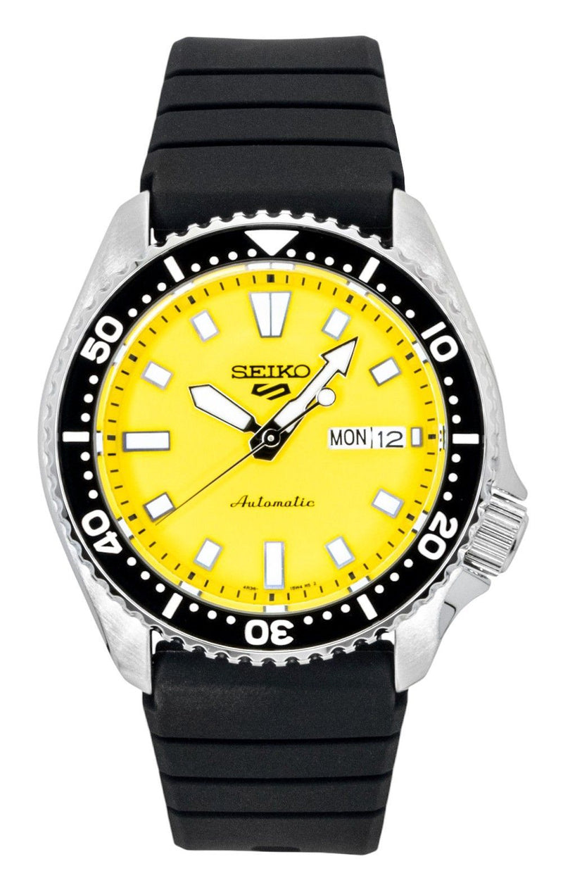 Seiko 5 Sports SKX Redux Silicone Strap Yellow Dial Automatic SRPL87K1 100M Mens Watch