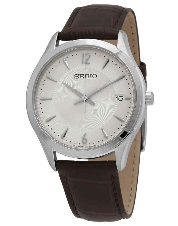 Seiko Nobel Discover More Leather Strap Beige Dial Quartz SUR421P1 100M Men's Watch